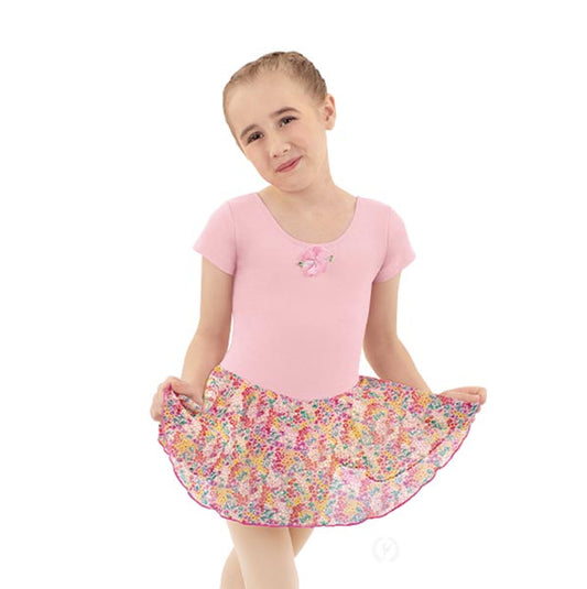 Eurotard 04467 Girls Flirty Floral Short Sleeve Dance Dress W/Removable Flower Pin Pink